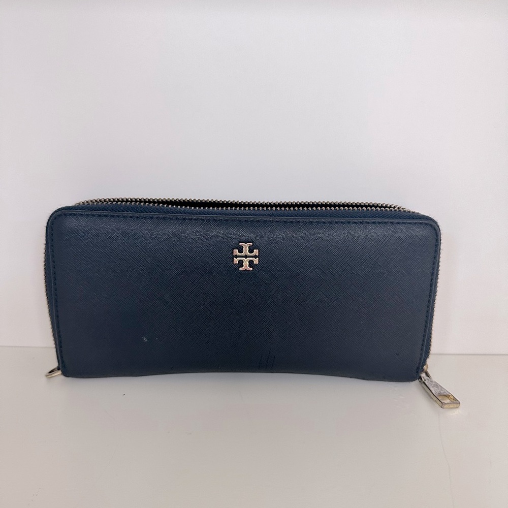 Vintage, used, Tory Burch Navy Leather Long Wallet-Length 1cm Width 19cm